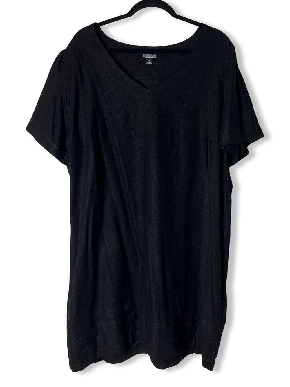 Nicole Miller Original Womens Black Linen Blend Shift Dress Tiered Hem Sz. XXL
